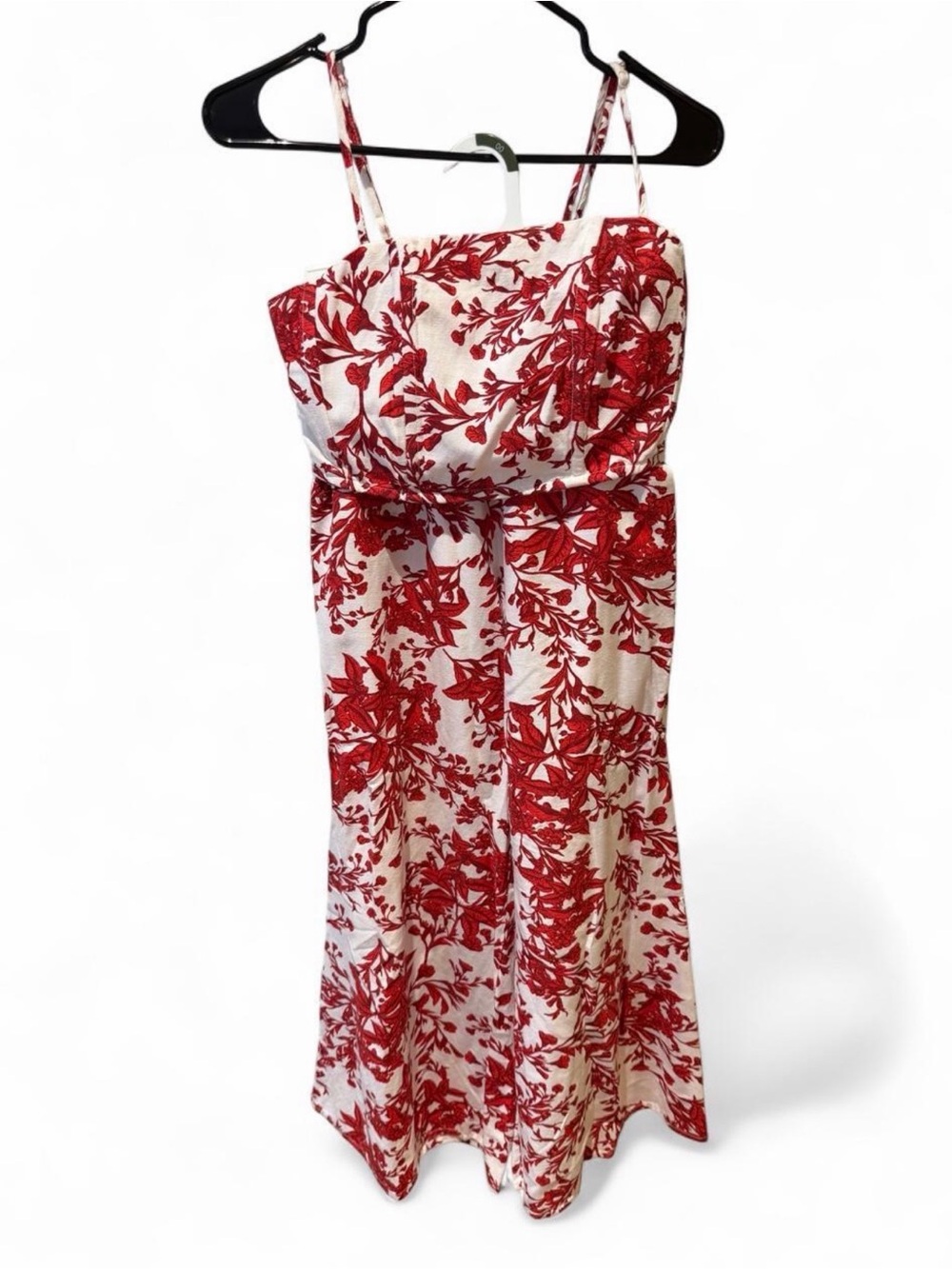 Women's Strapless Red Floral Midi Dress